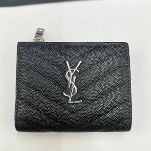 YSL Black Cassandre Saint Laurent Matelasse Bi-fold Wallet Embossed Leather